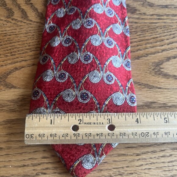 Robert Talbott Best Of Class 100% Silk Neck Tie Red Gold Swirl Design Elegant - Picture 4 of 8